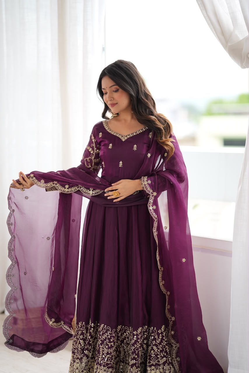Party wear long frock with duppata and bottom