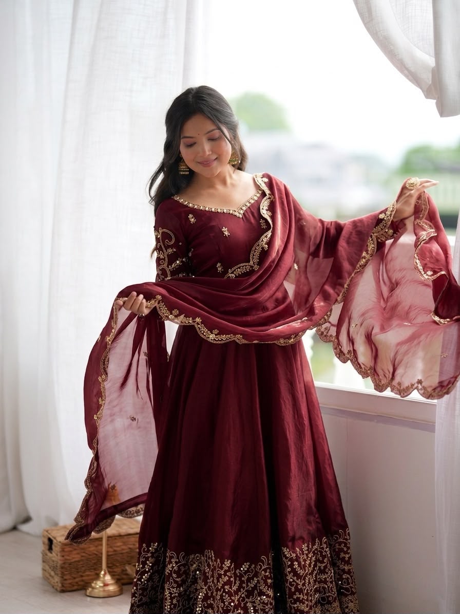 Party wear long frock with duppata and bottom