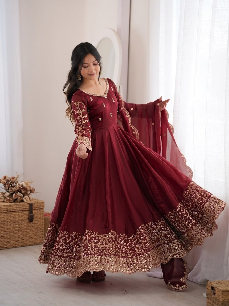 Party wear long frock with duppata and bottom