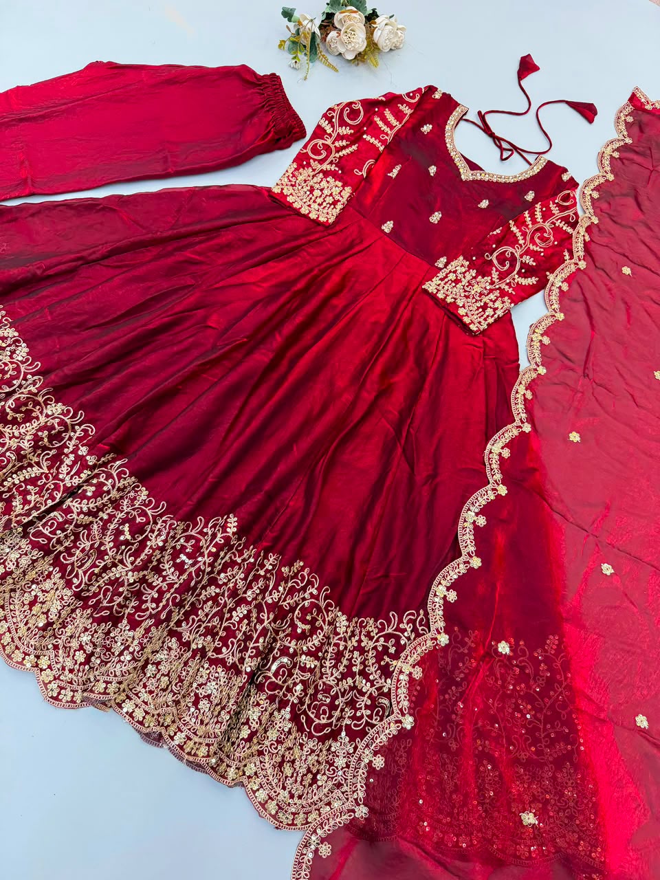 Party wear long frock with duppata and bottom