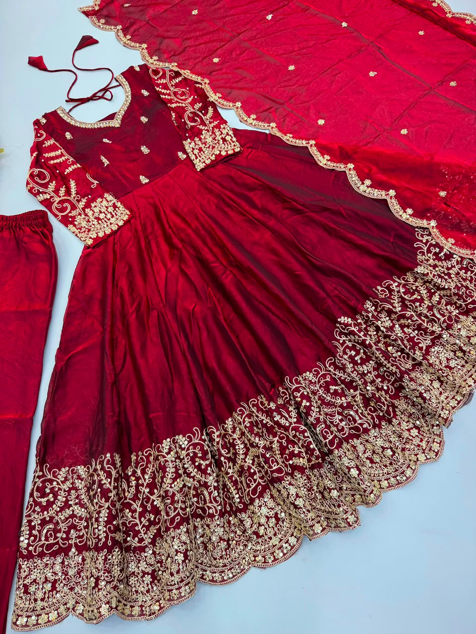Party wear long frock with duppata and bottom