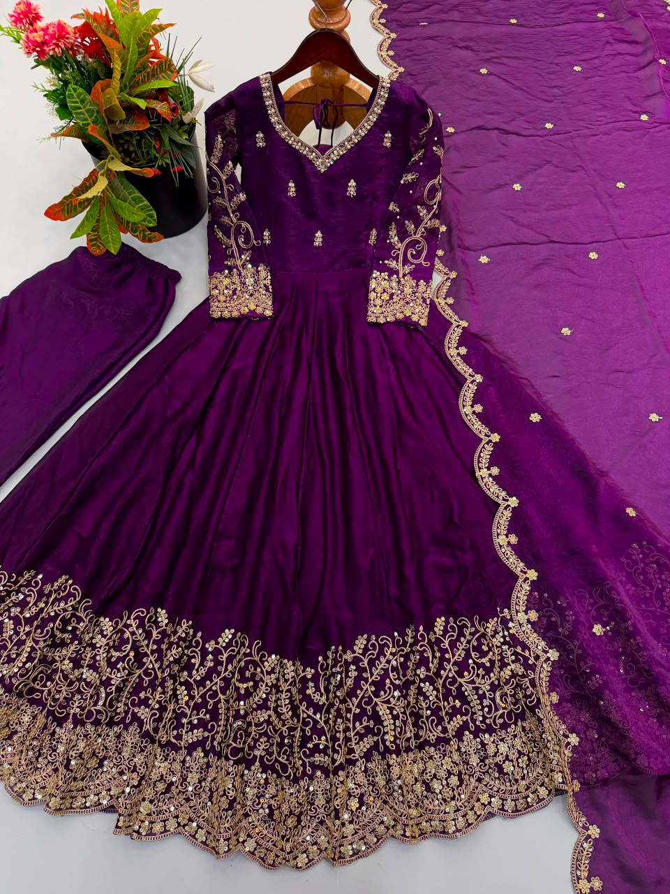 Party wear long frock with duppata and bottom