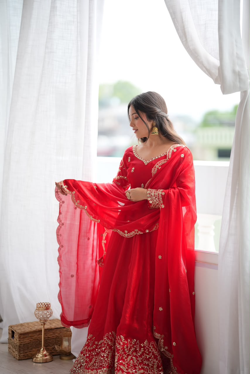 Party wear long frock with duppata and bottom