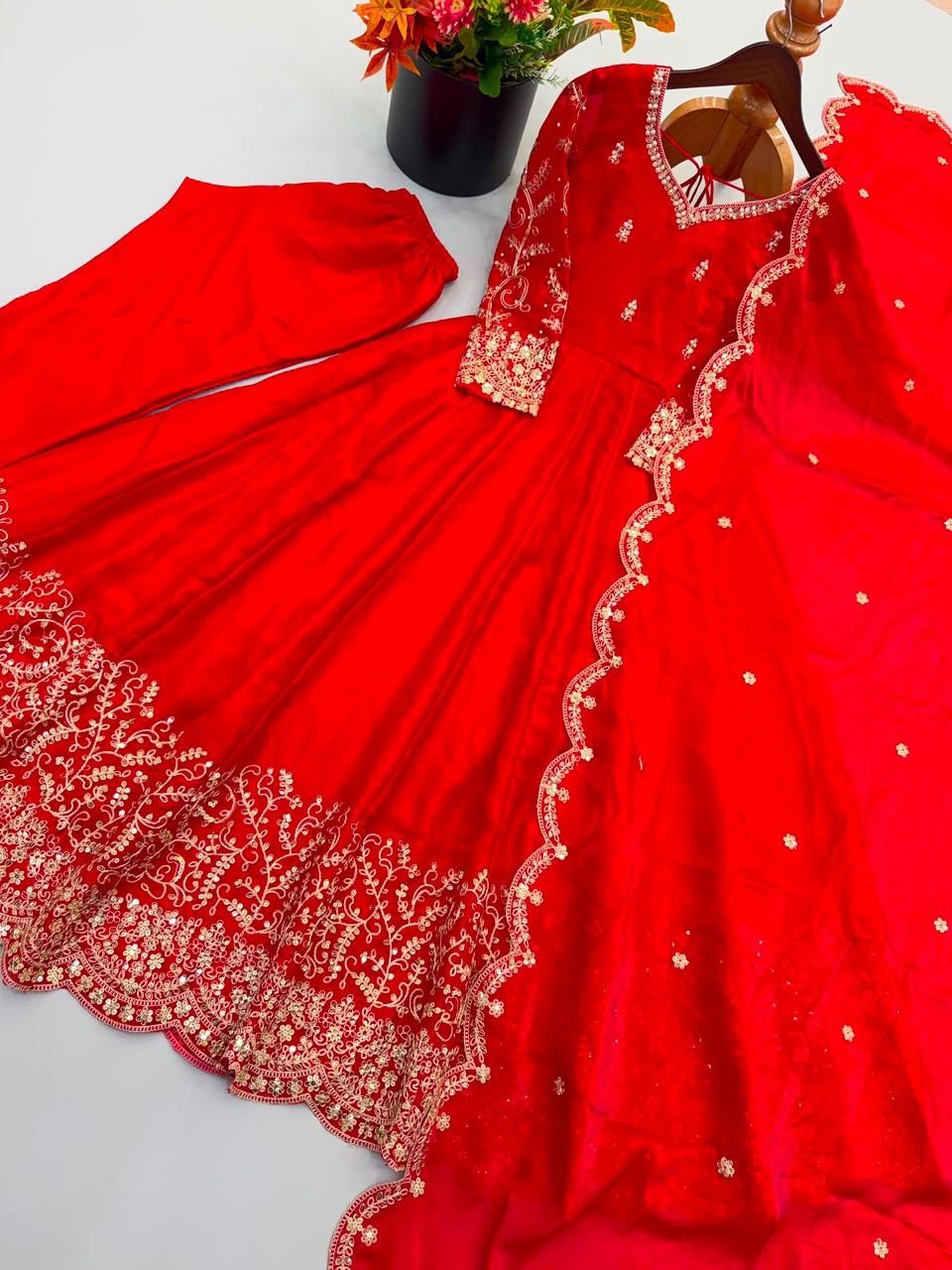 Party wear long frock with duppata and bottom