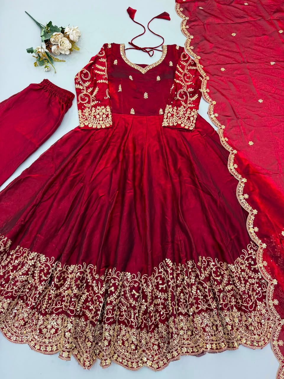 Party wear long frock with duppata and bottom