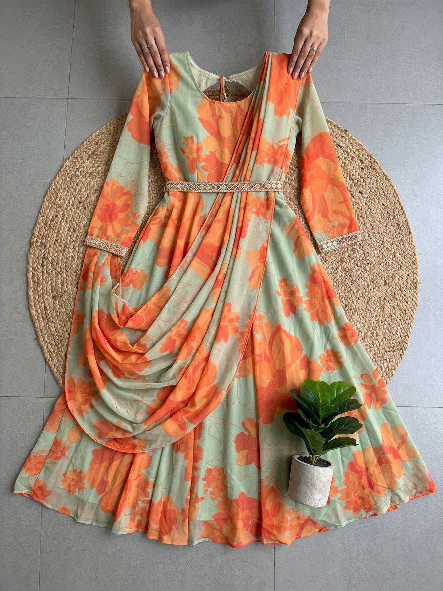 Indo western draped gown