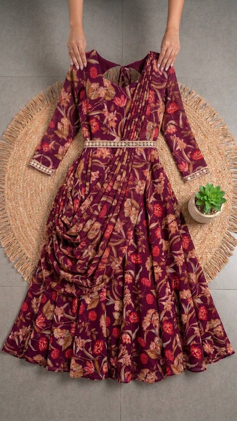 Indo western draped gown