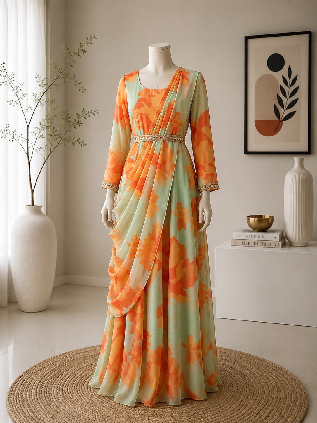 Indo western draped gown