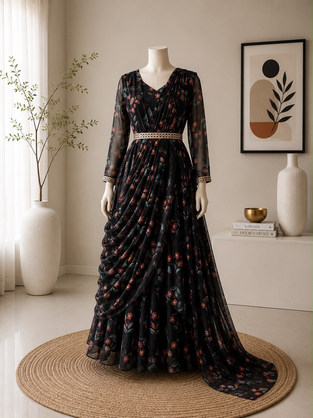 Indo western draped gown