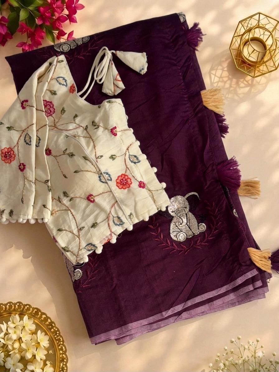 Premium chanderi work saree with Pure khadi stiched blouse