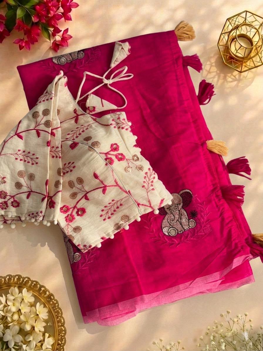 Premium chanderi work saree with Pure khadi stiched blouse