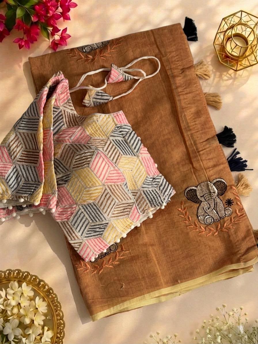 Premium chanderi work saree with Pure khadi stiched blouse