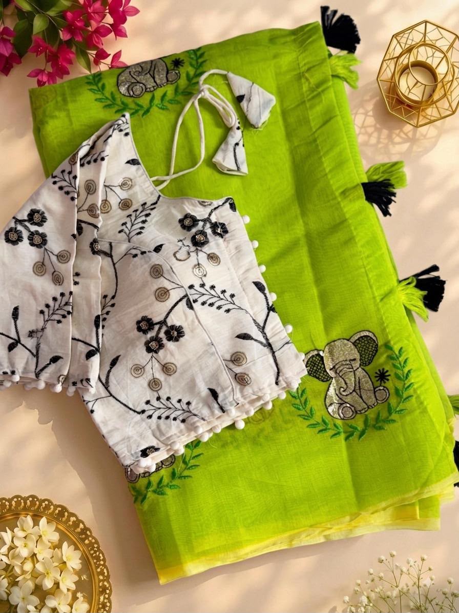 Premium chanderi work saree with Pure khadi stiched blouse