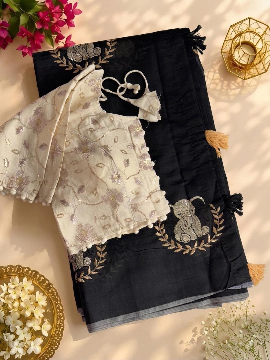 Premium chanderi work saree with Pure khadi stiched blouse