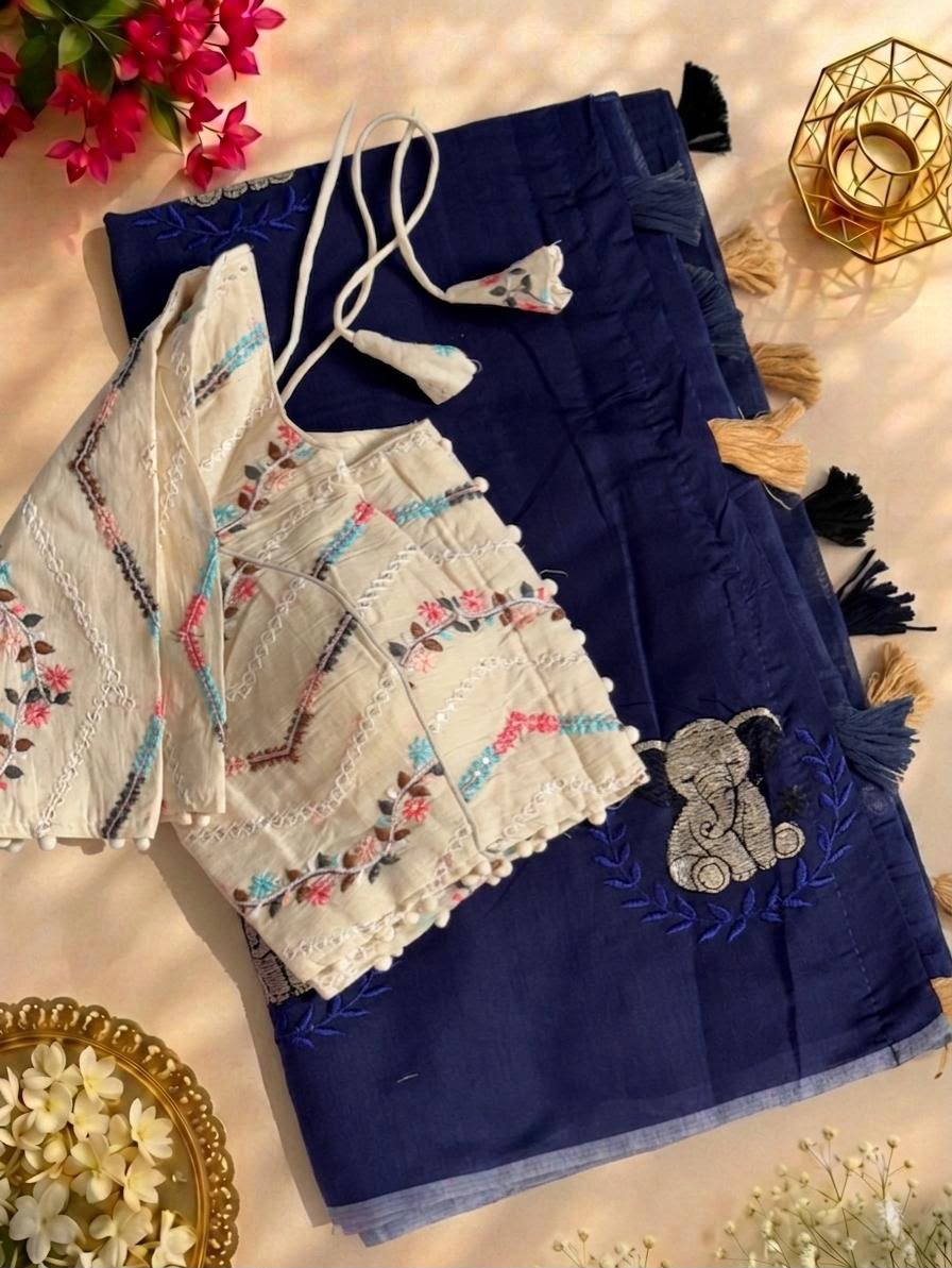 Premium chanderi work saree with Pure khadi stiched blouse