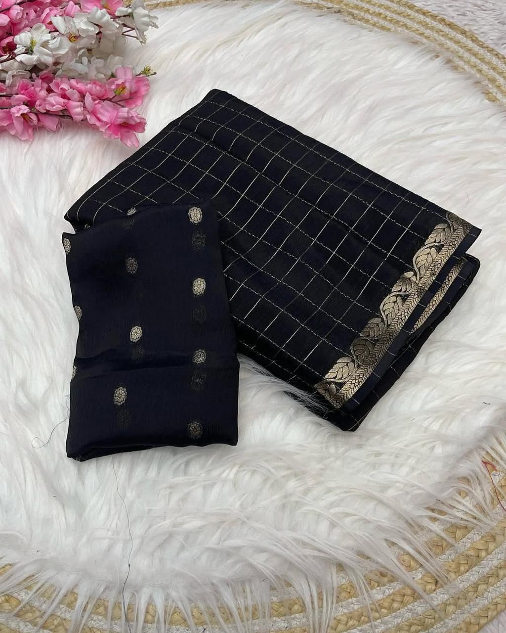 Viscose Georgette Saree With Weaving Blouse