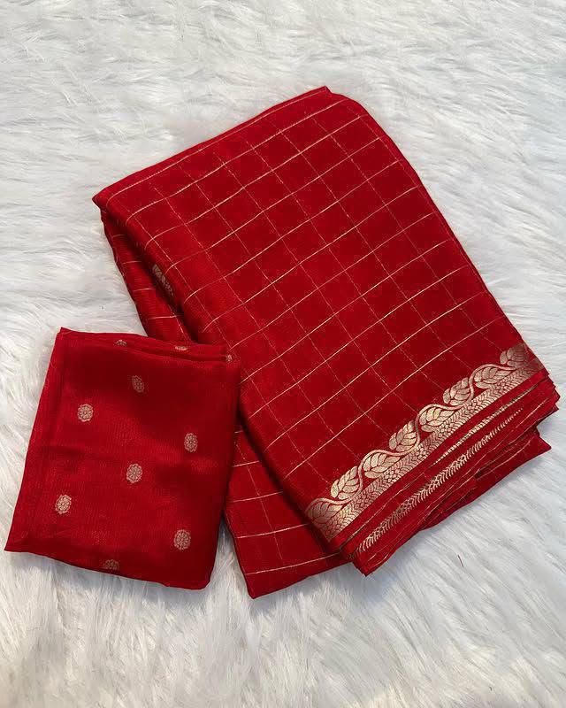 Viscose Georgette Saree With Weaving Blouse