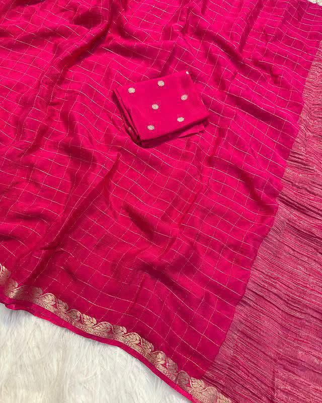 Viscose Georgette Saree With Weaving Blouse