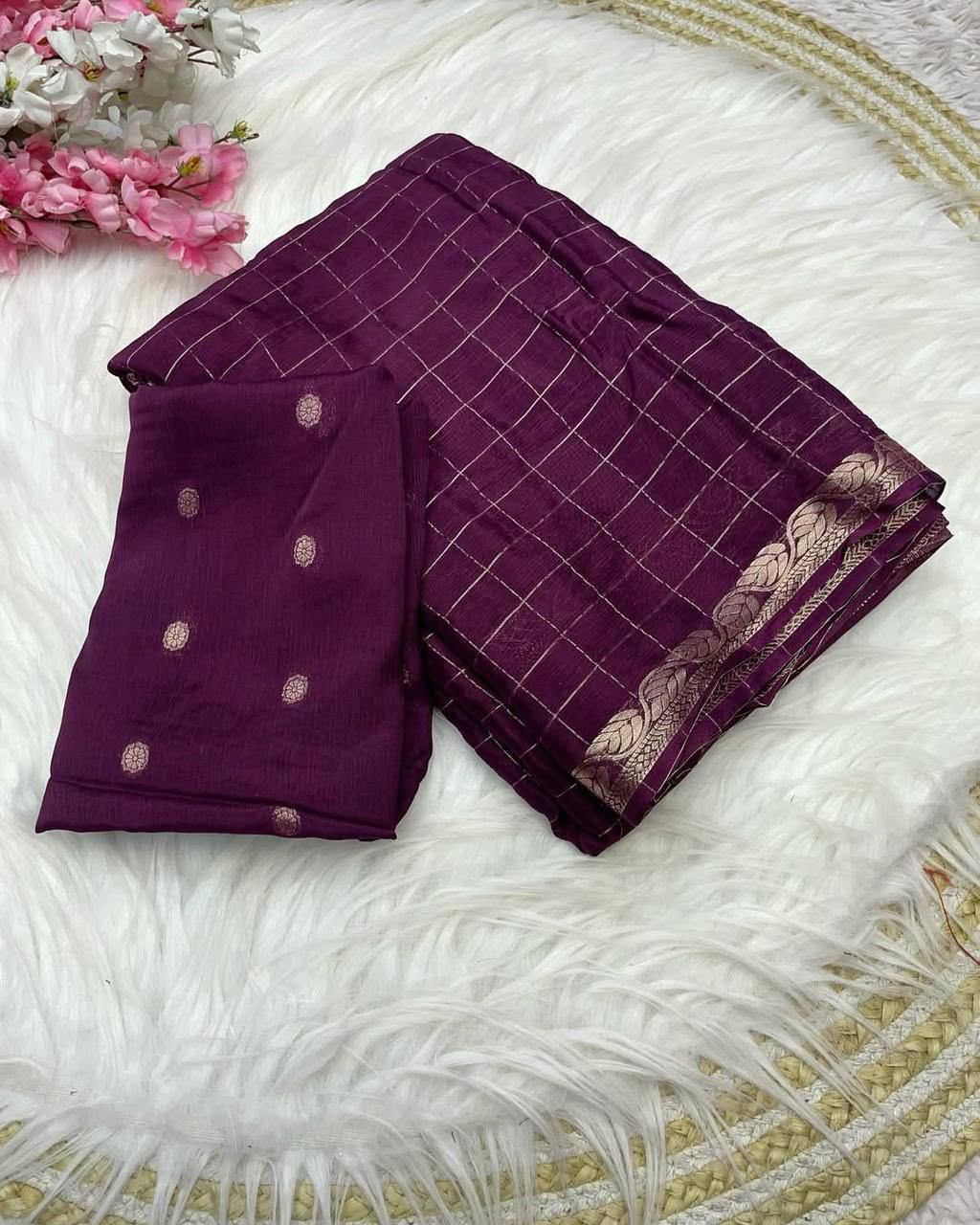 Viscose Georgette Saree With Weaving Blouse