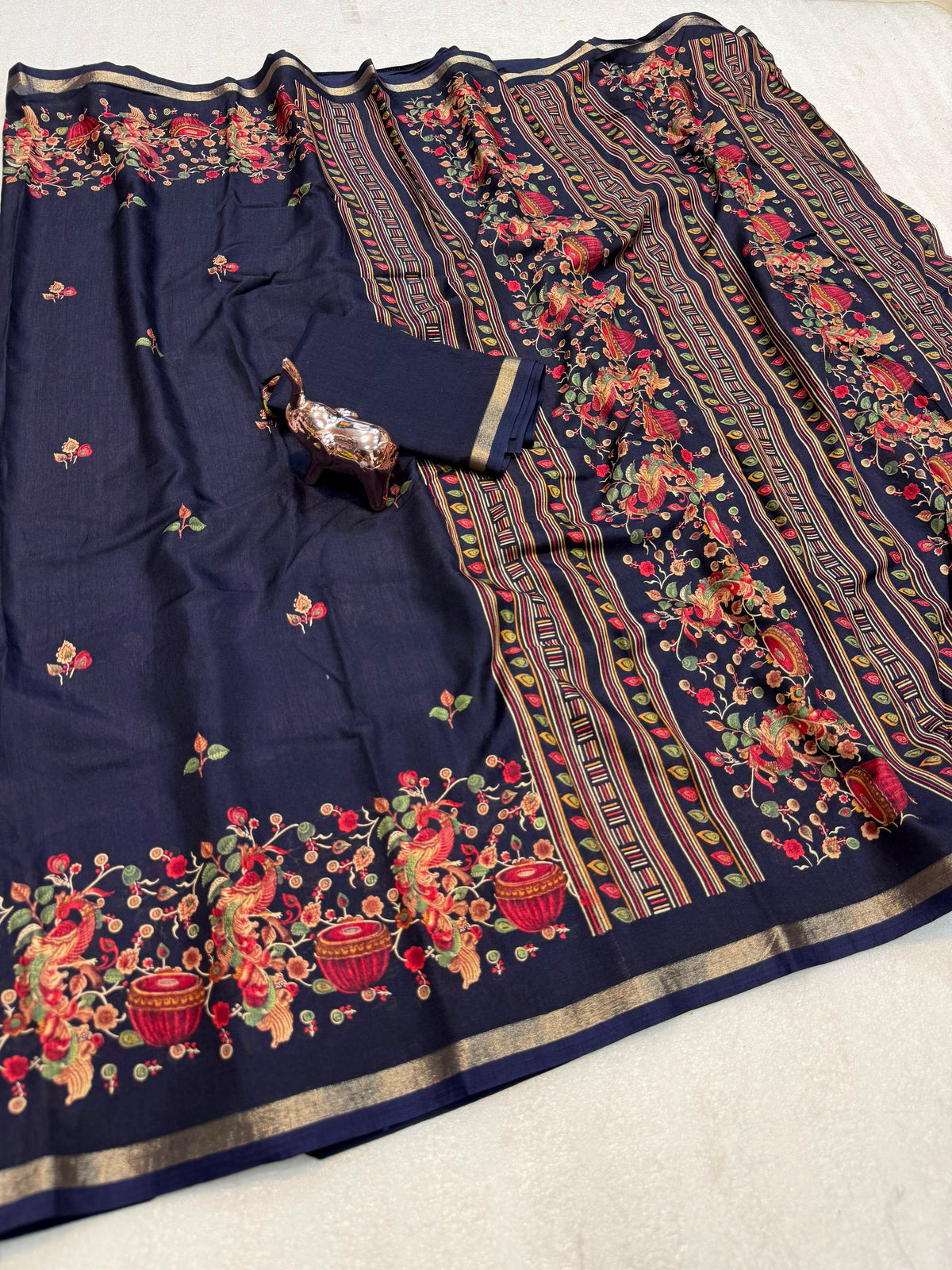 Pure soft tusser kashmiri printed saree