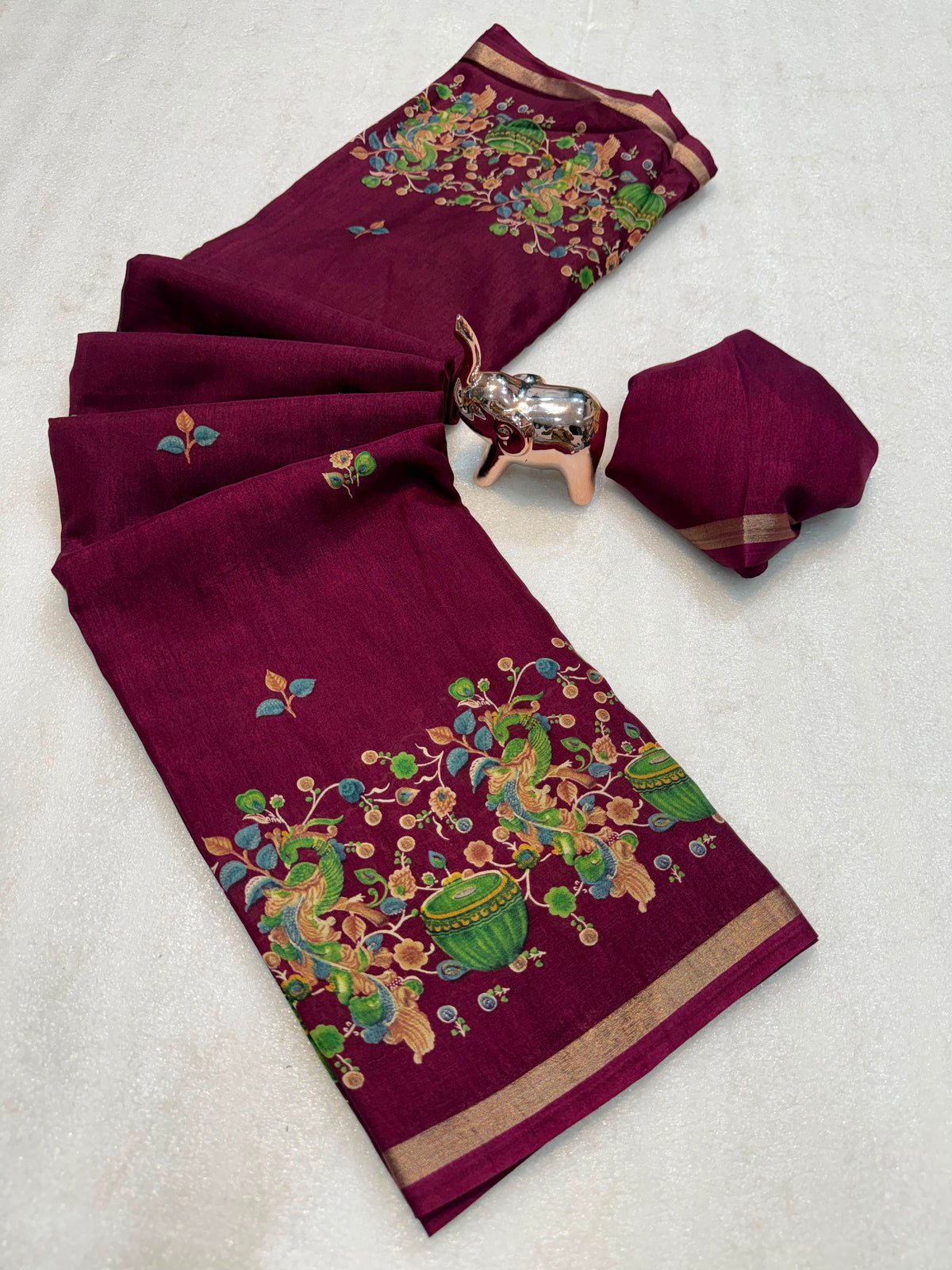 Pure soft tusser kashmiri printed saree