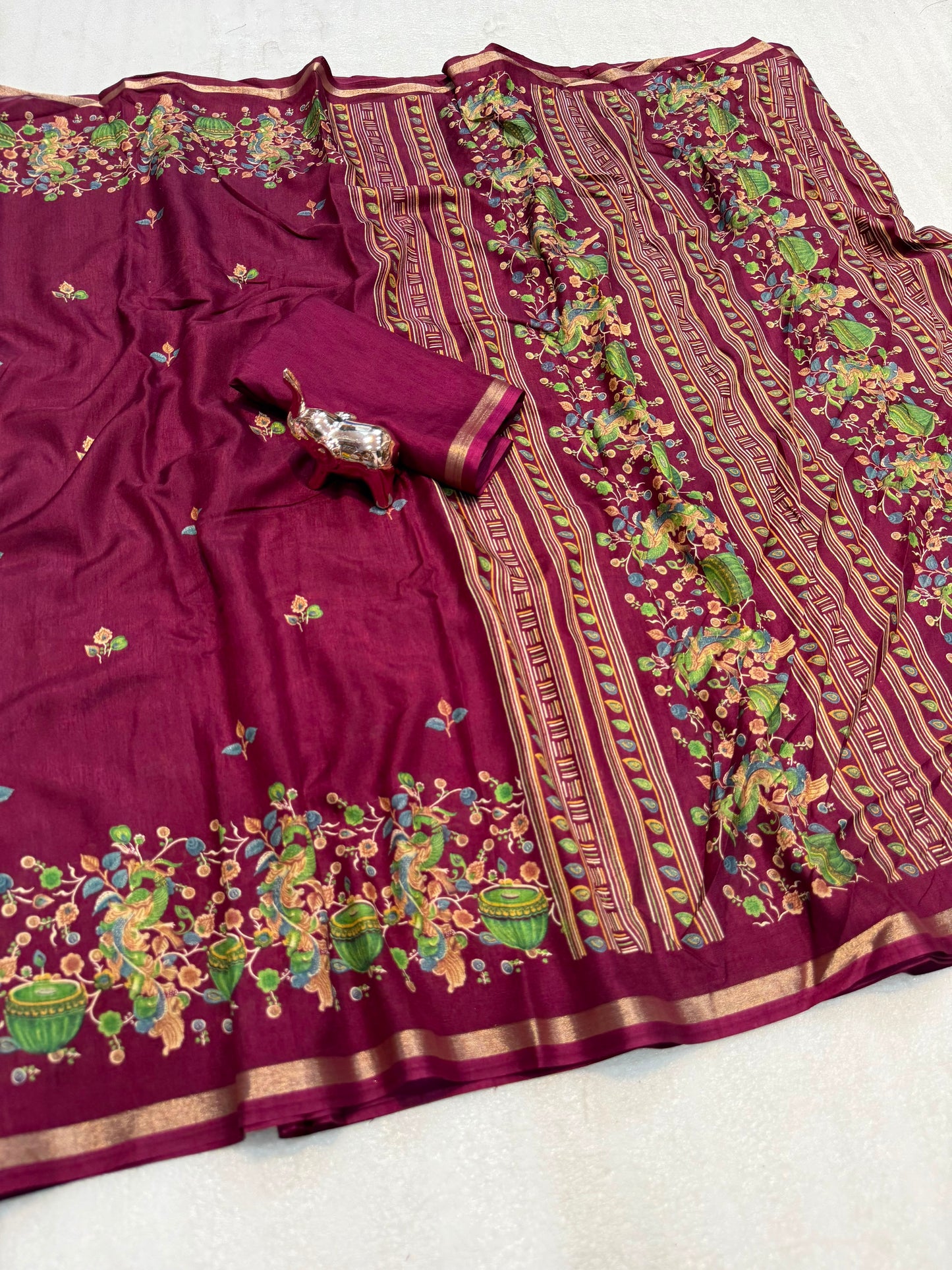 Pure soft tusser kashmiri printed saree
