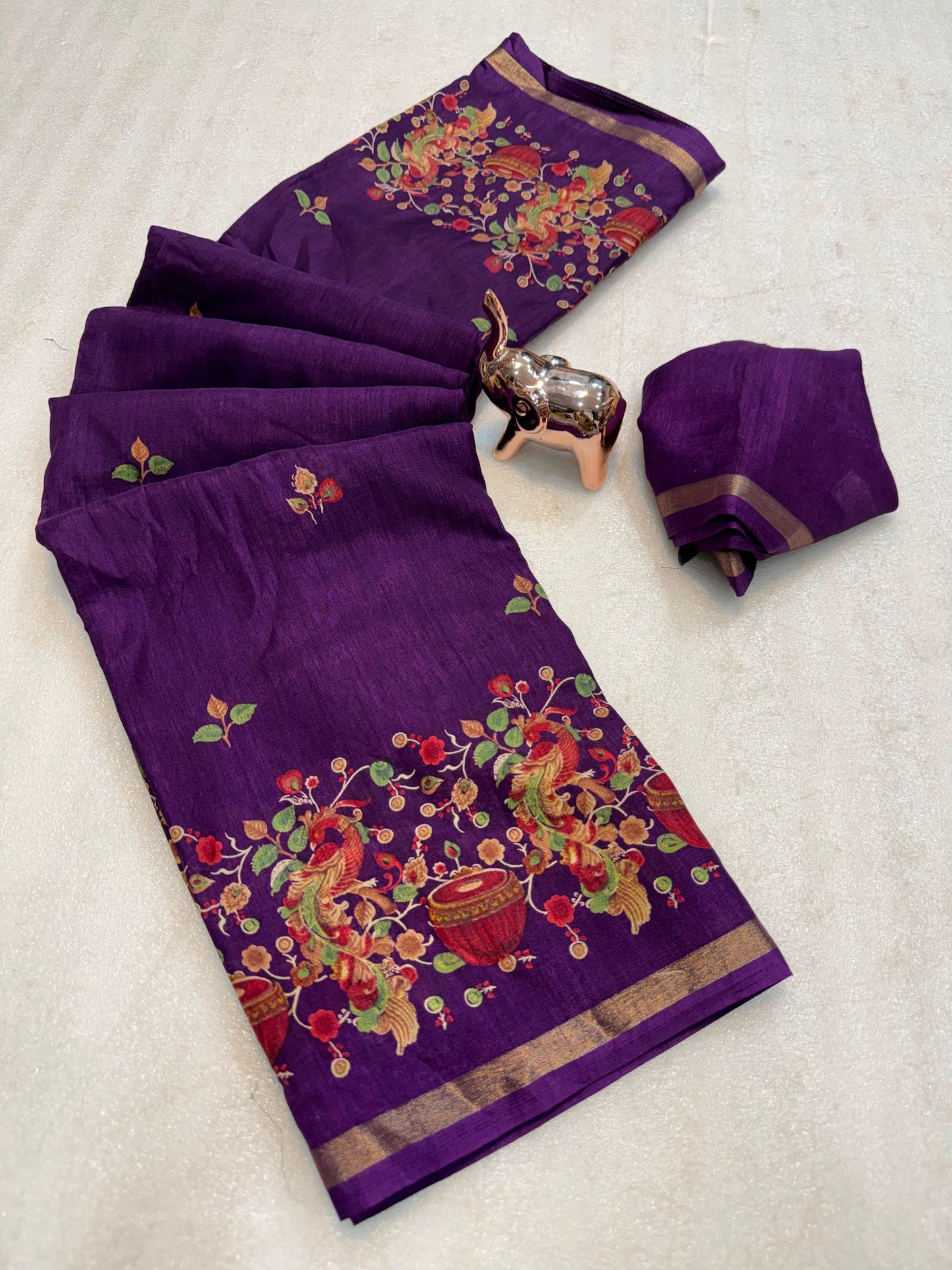 Pure soft tusser kashmiri printed saree