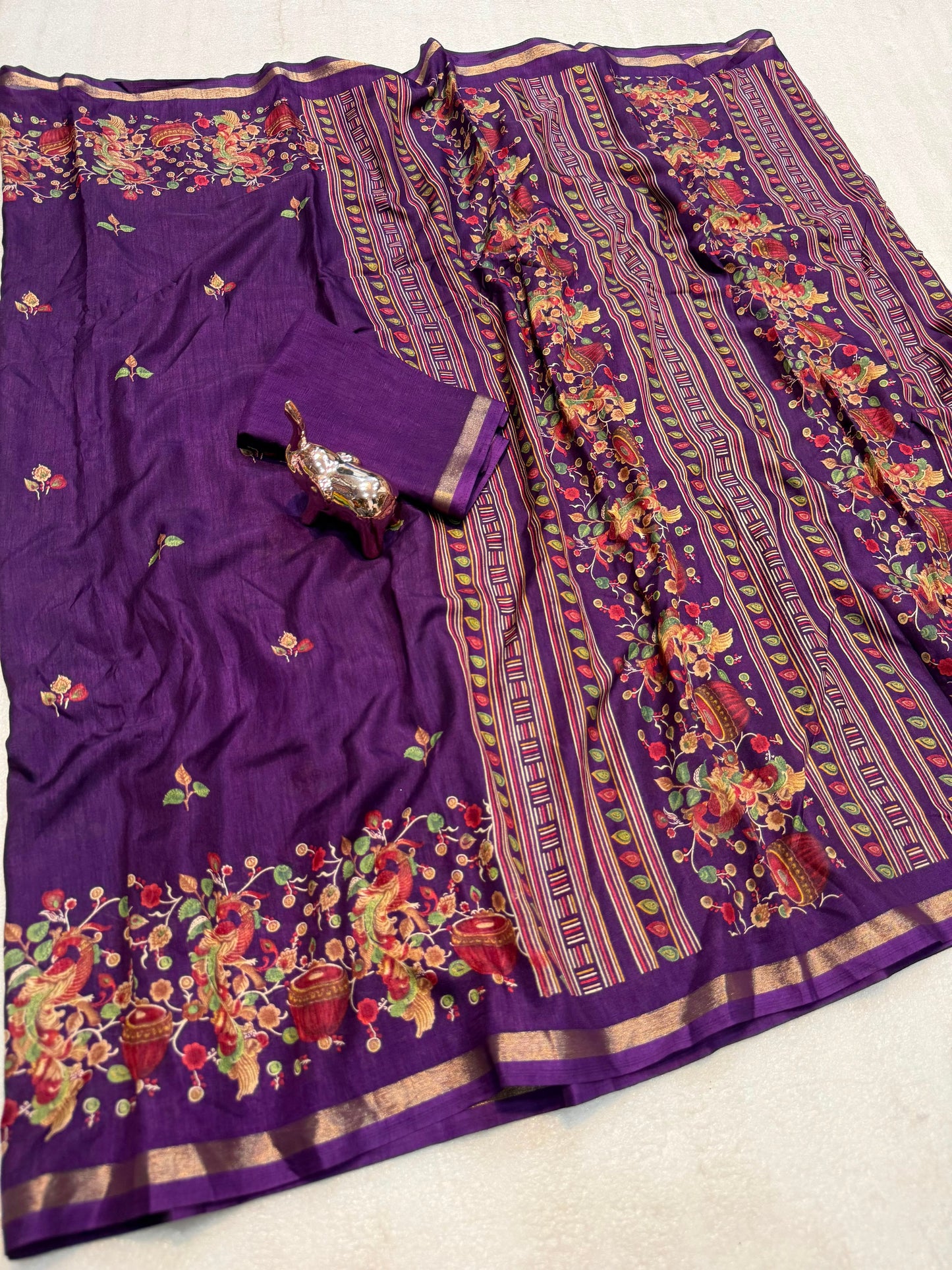 Pure soft tusser kashmiri printed saree