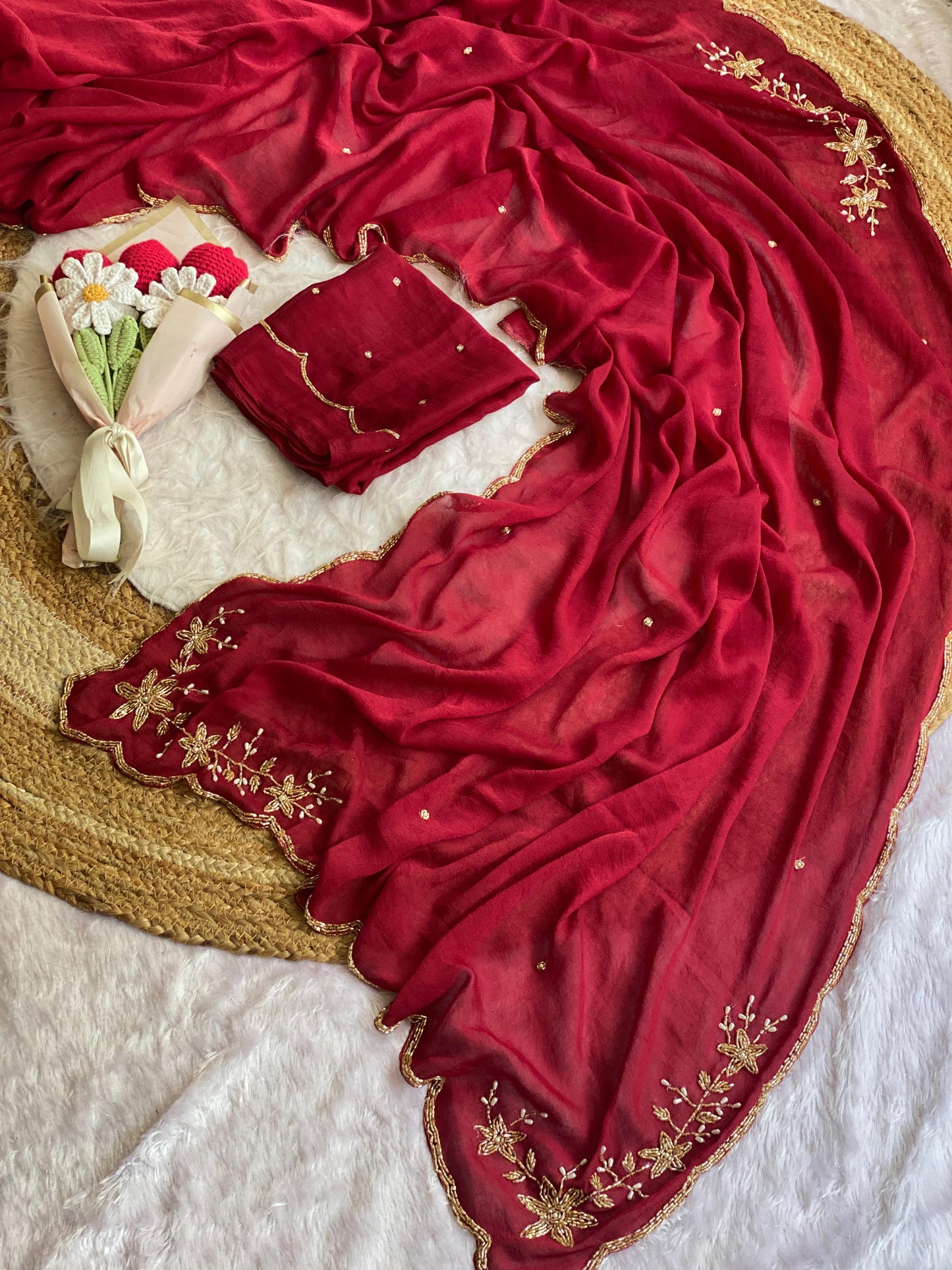 Soft crush silk saree with premium hand work