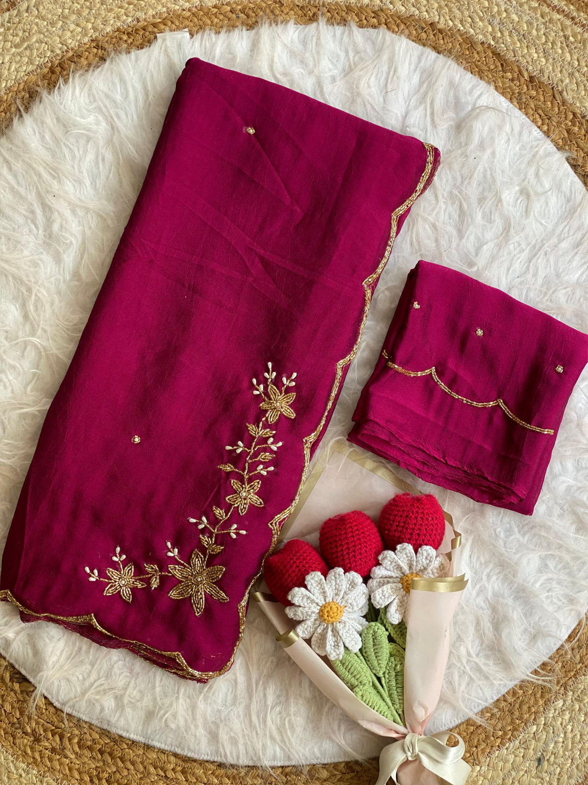 Soft crush silk saree with premium hand work