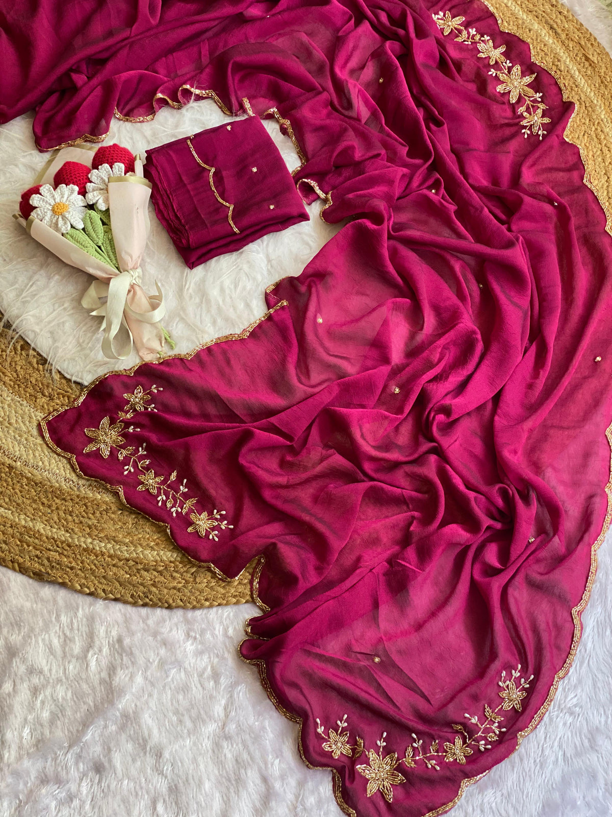 Soft crush silk saree with premium hand work