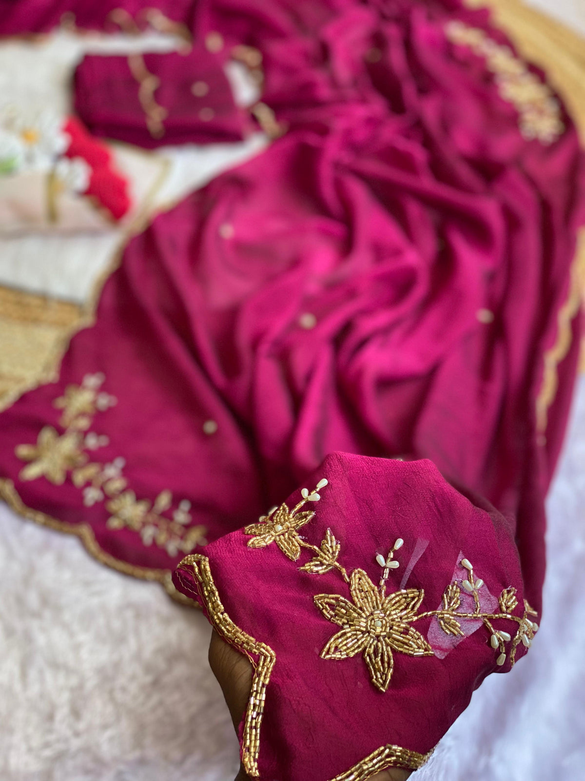 Soft crush silk saree with premium hand work