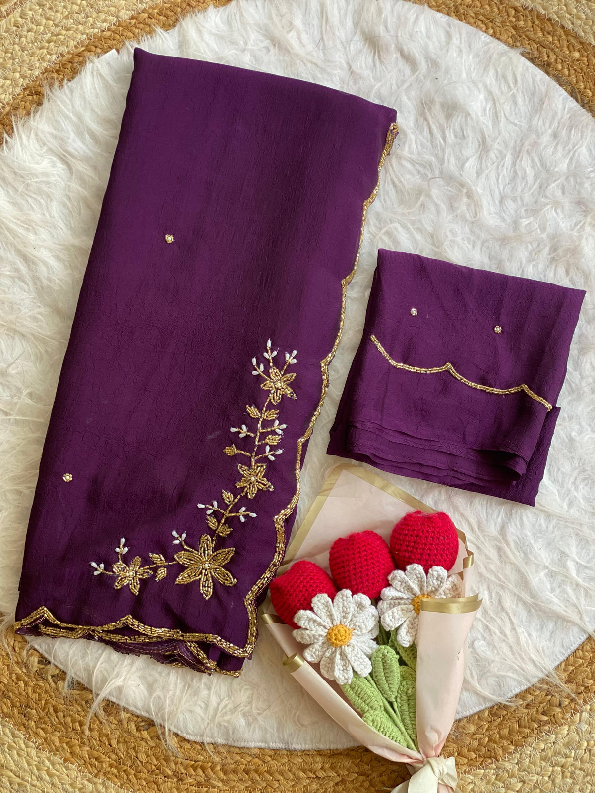 Soft crush silk saree with premium hand work