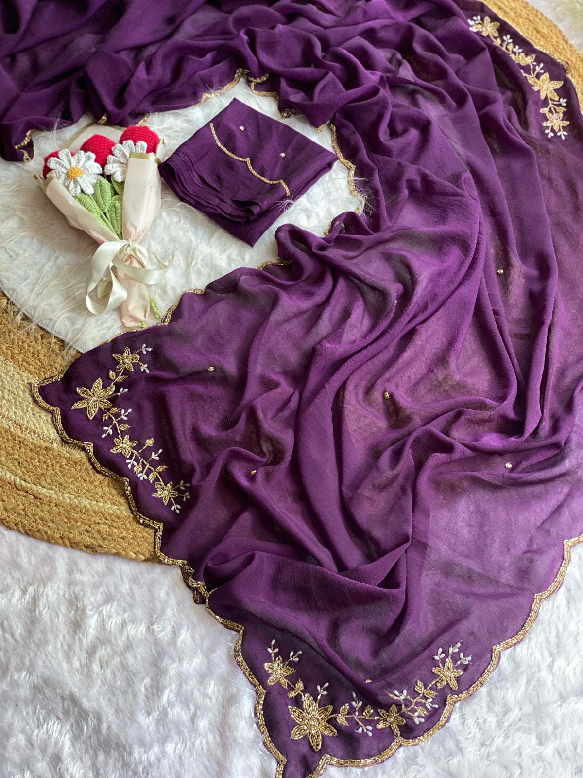 Soft crush silk saree with premium hand work