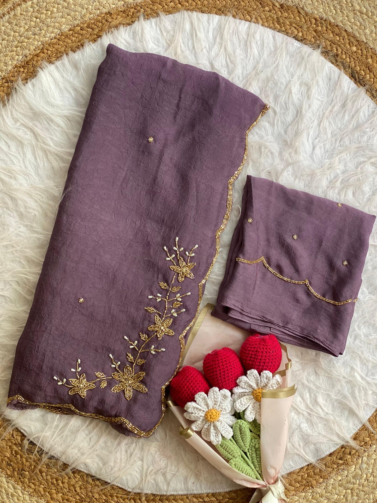 Soft crush silk saree with premium hand work