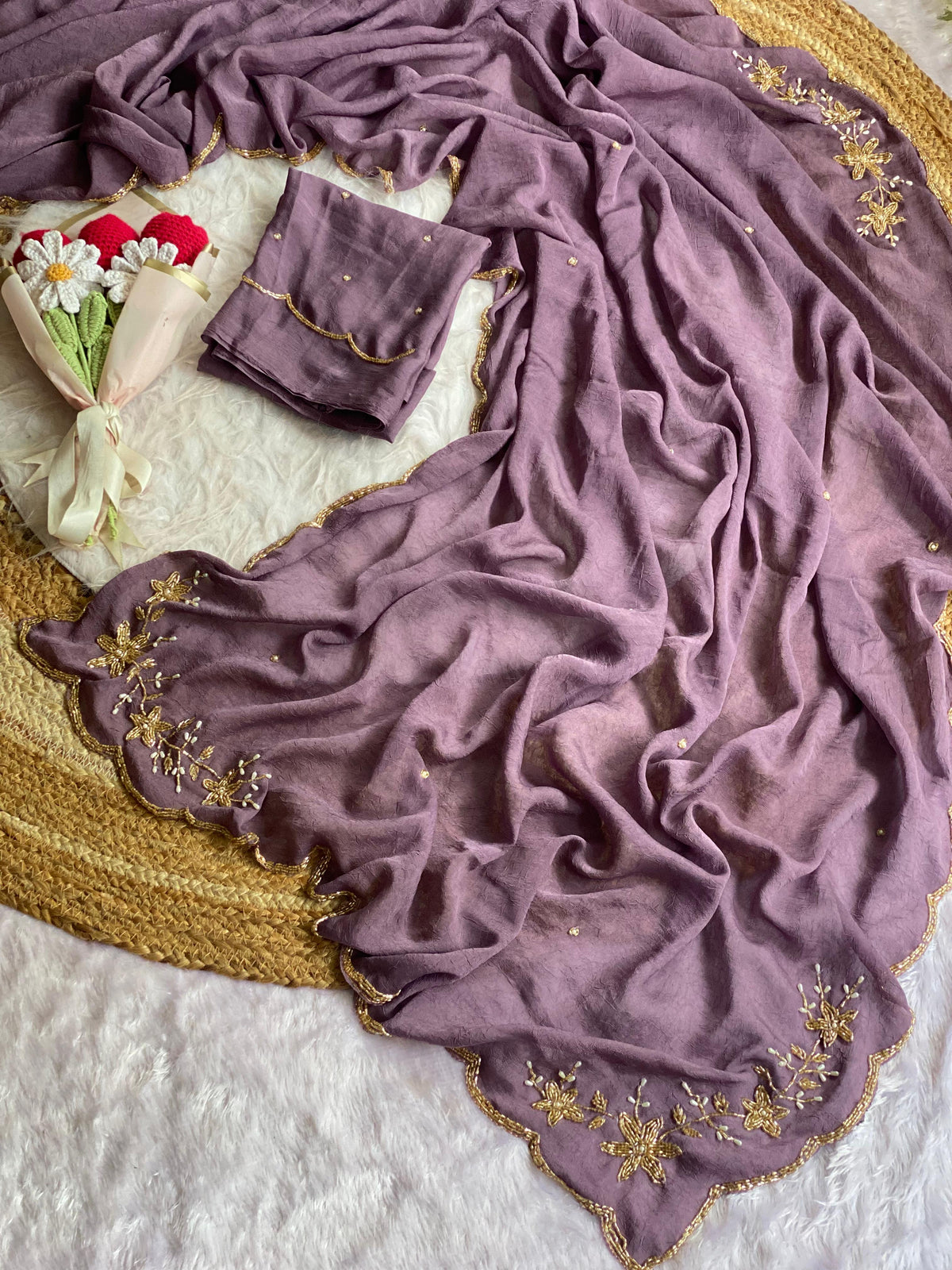 Soft crush silk saree with premium hand work