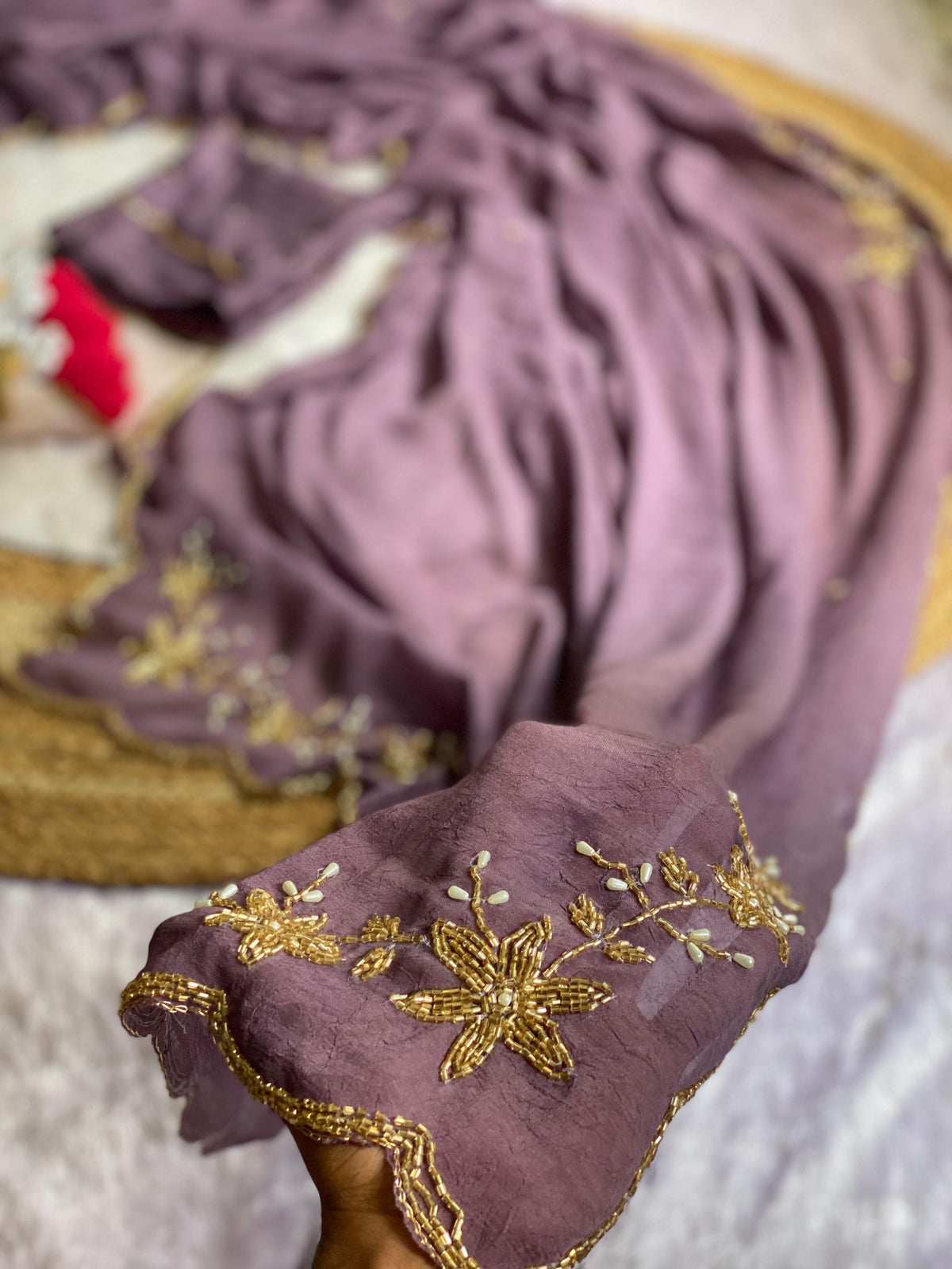 Soft crush silk saree with premium hand work