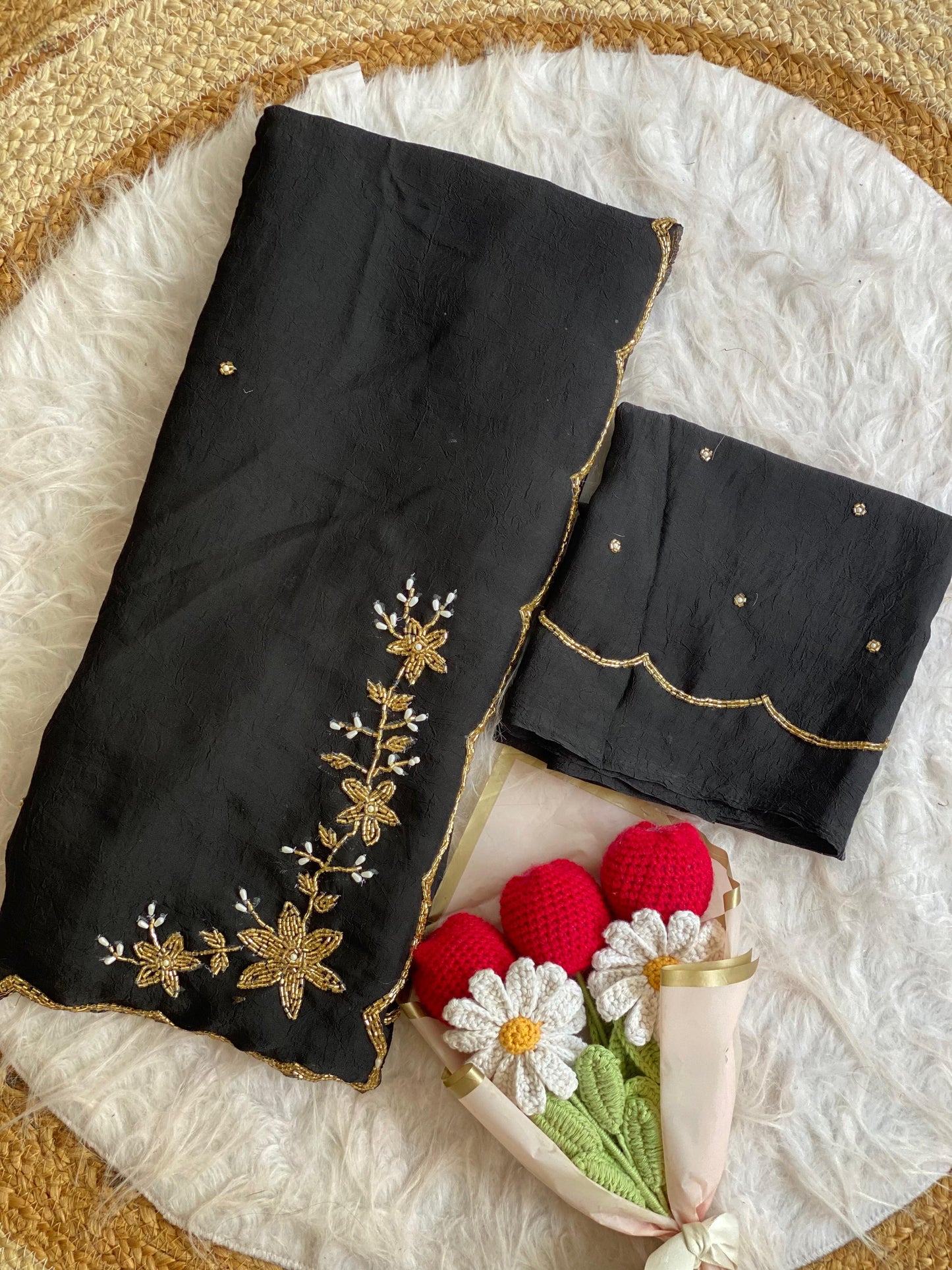 Soft crush silk saree with premium hand work