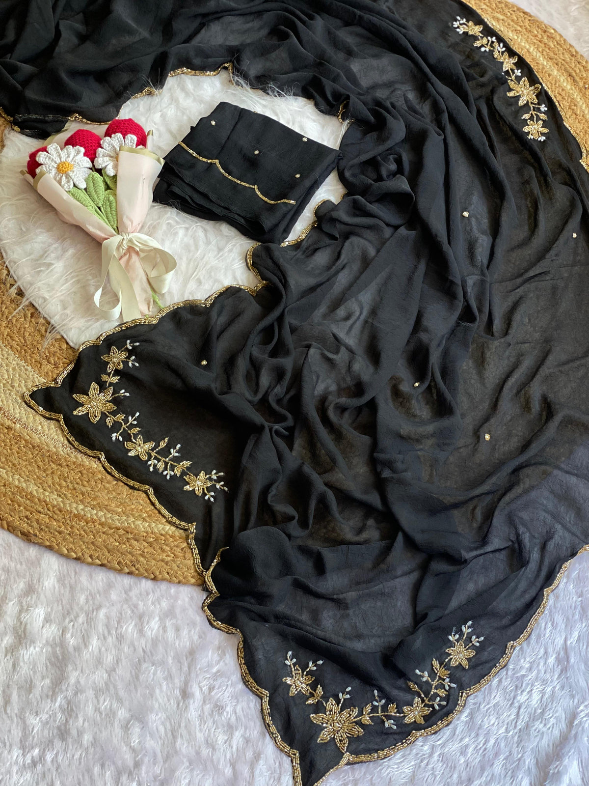 Soft crush silk saree with premium hand work