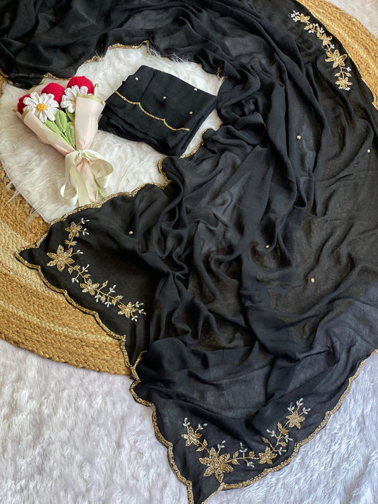 Soft crush silk saree with premium hand work