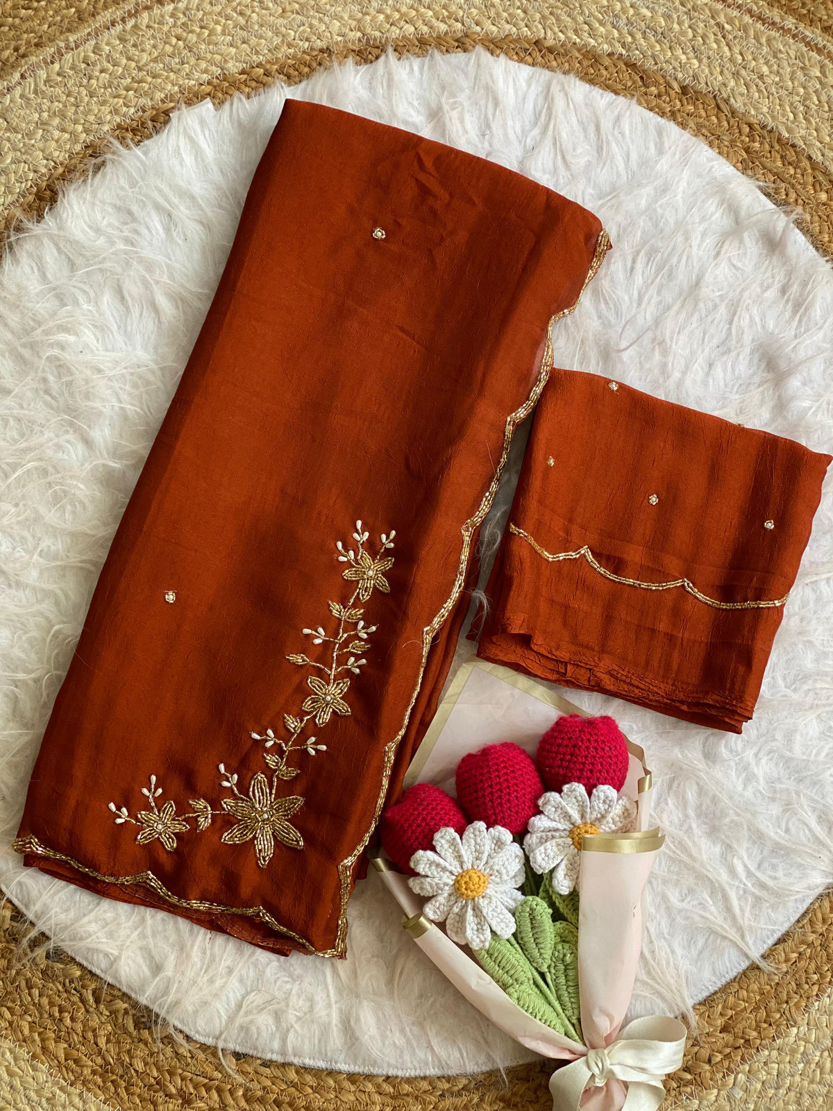 Soft crush silk saree with premium hand work