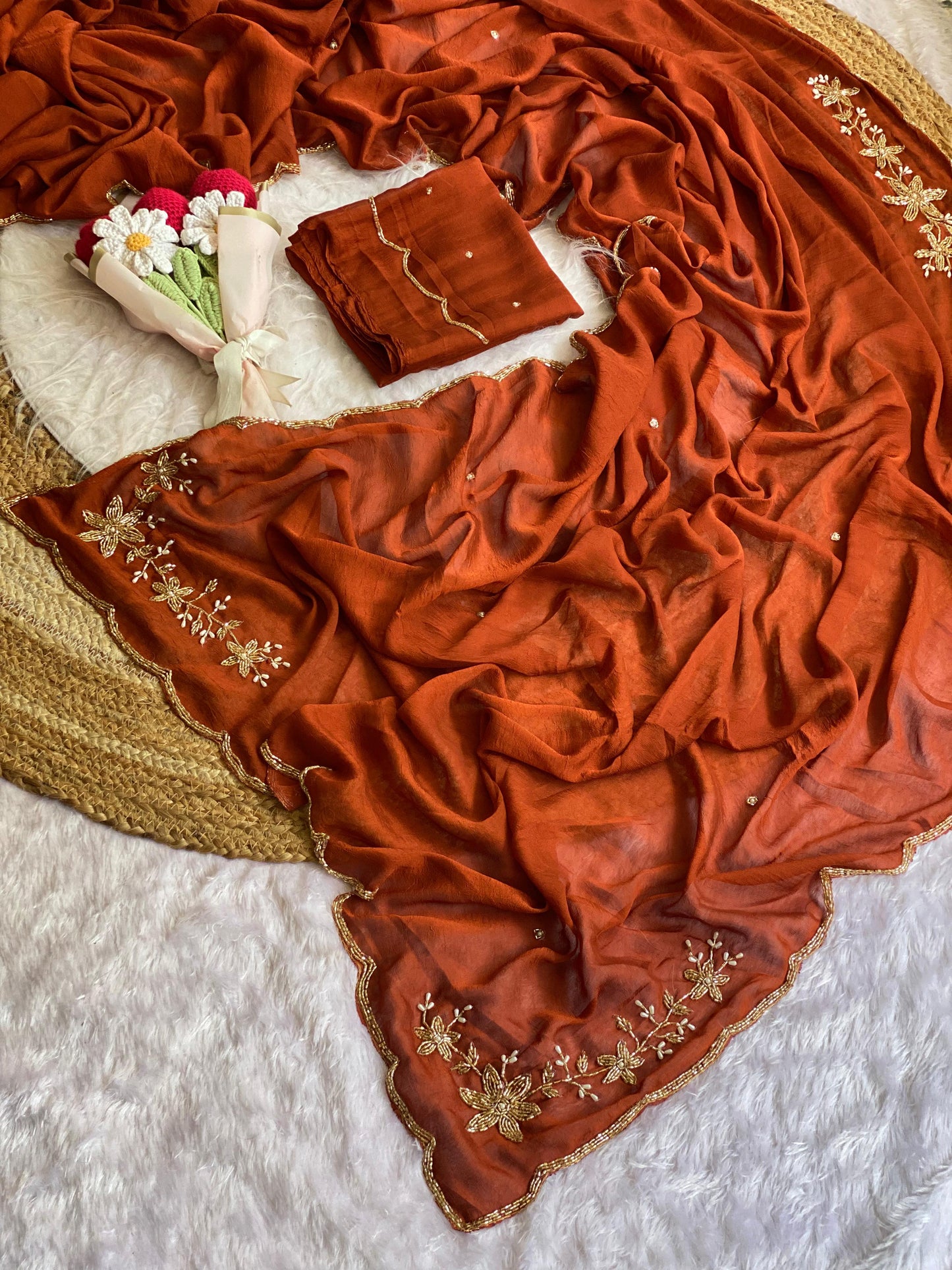 Soft crush silk saree with premium hand work