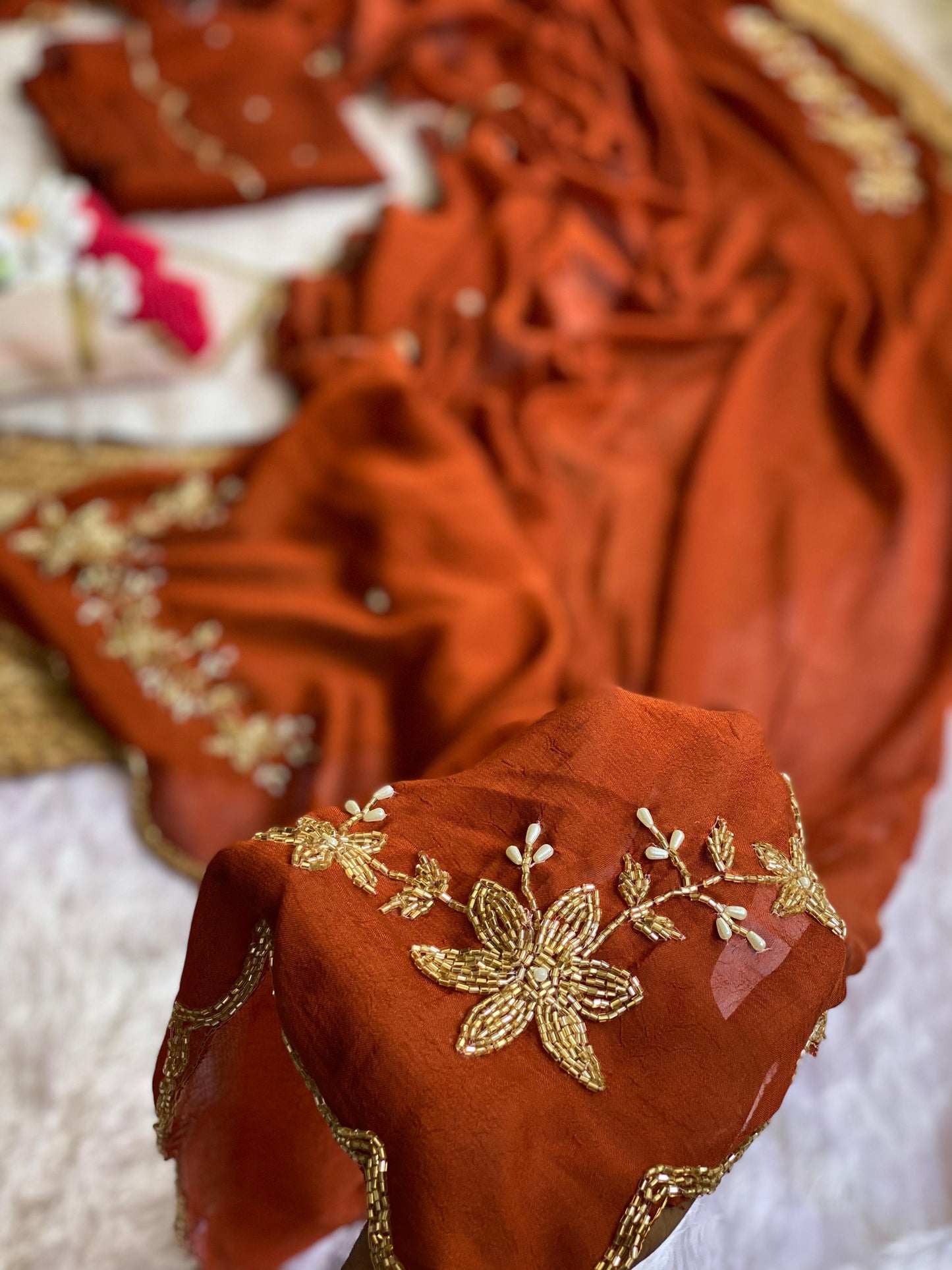 Soft crush silk saree with premium hand work