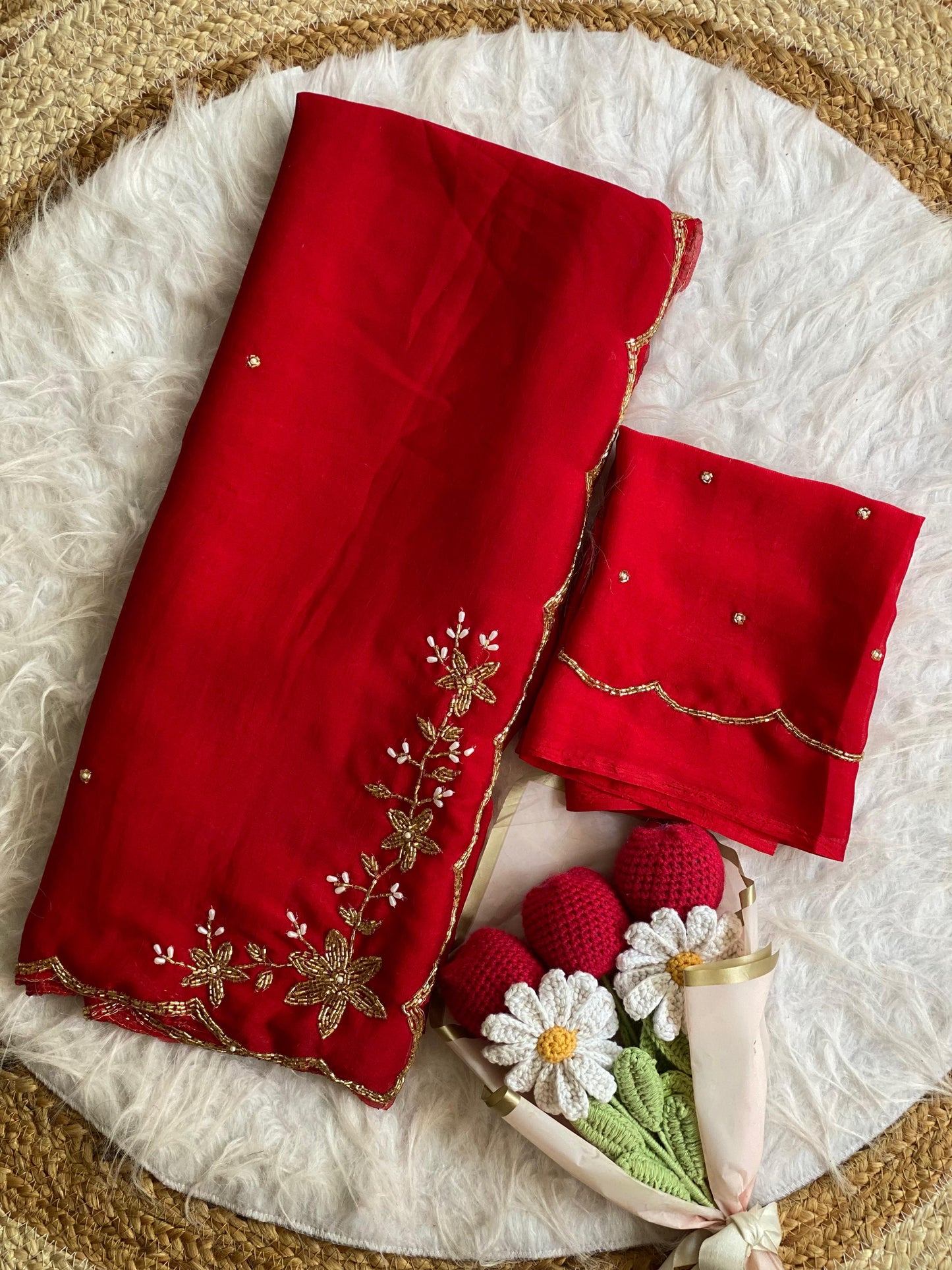 Soft crush silk saree with premium hand work