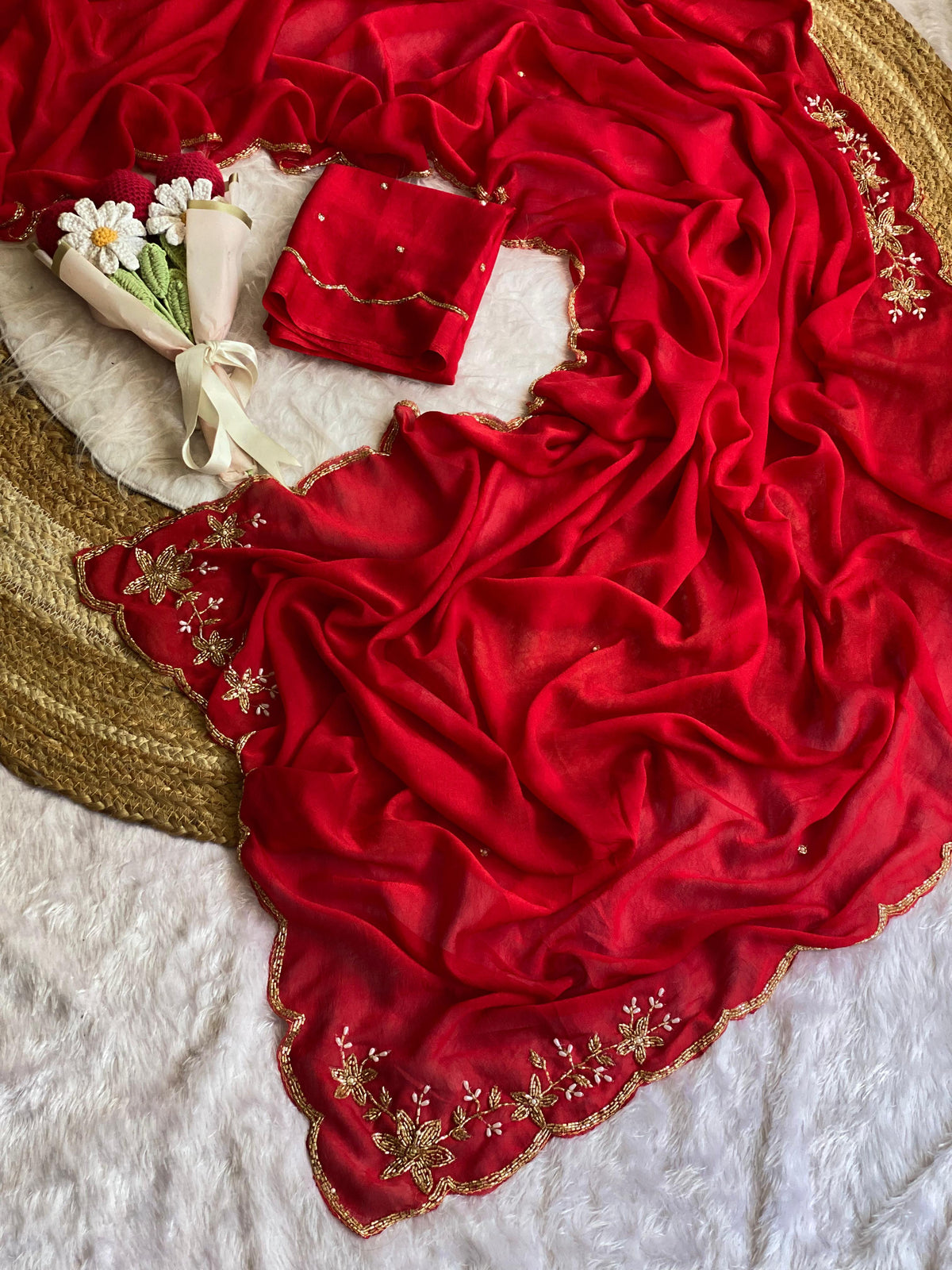 Soft crush silk saree with premium hand work