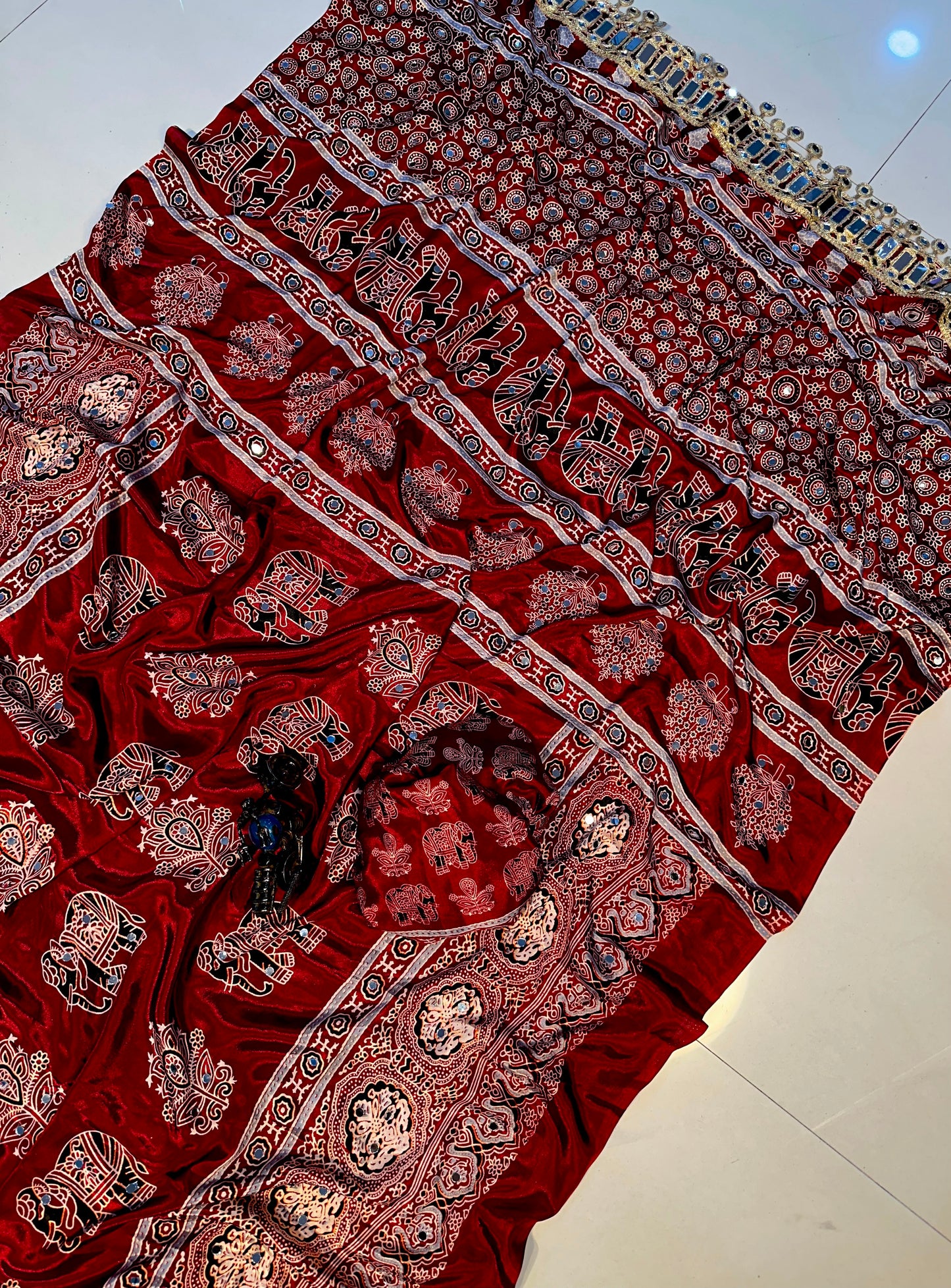 Pure Ajrakh satin viscose  saree
