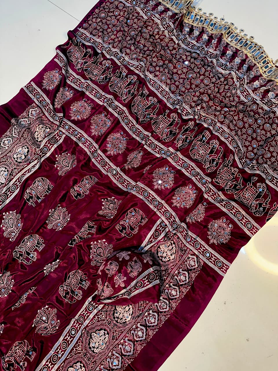 Pure Ajrakh satin viscose  saree