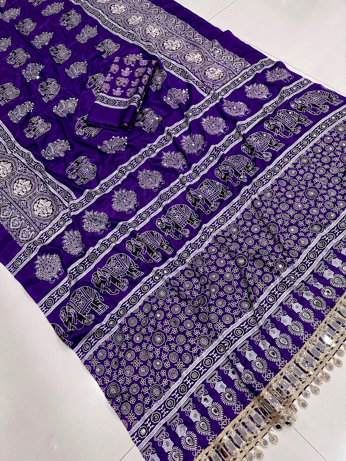 Pure Ajrakh satin viscose  saree