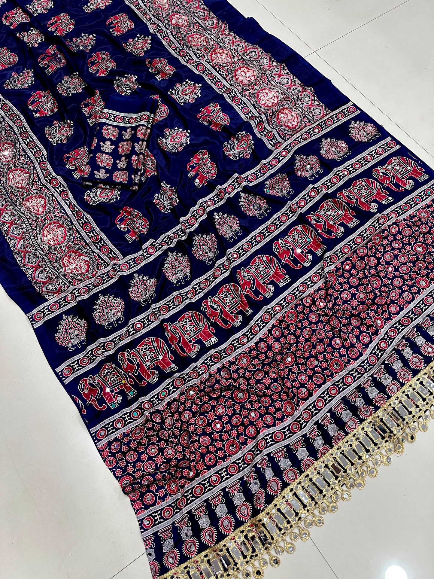 Pure Ajrakh satin viscose  saree