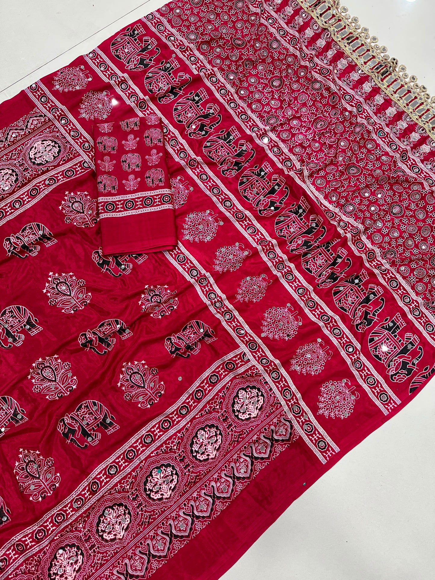 Pure Ajrakh satin viscose  saree